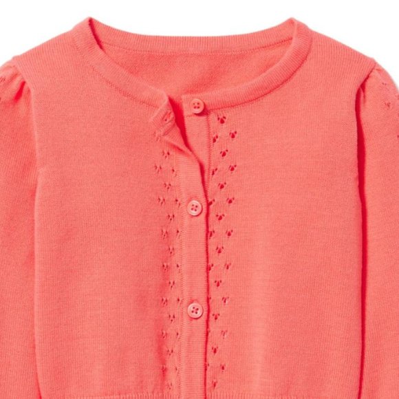 Janie & Jack Toddler Girls Eyelet Coral Cotton Cardigan Sweater - Picture 4 of 4